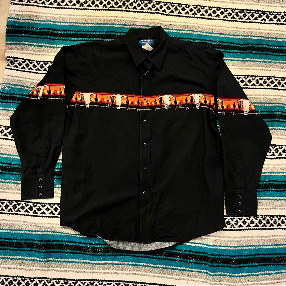 Wrangler western snap front cow skull desert sunset XL x-large